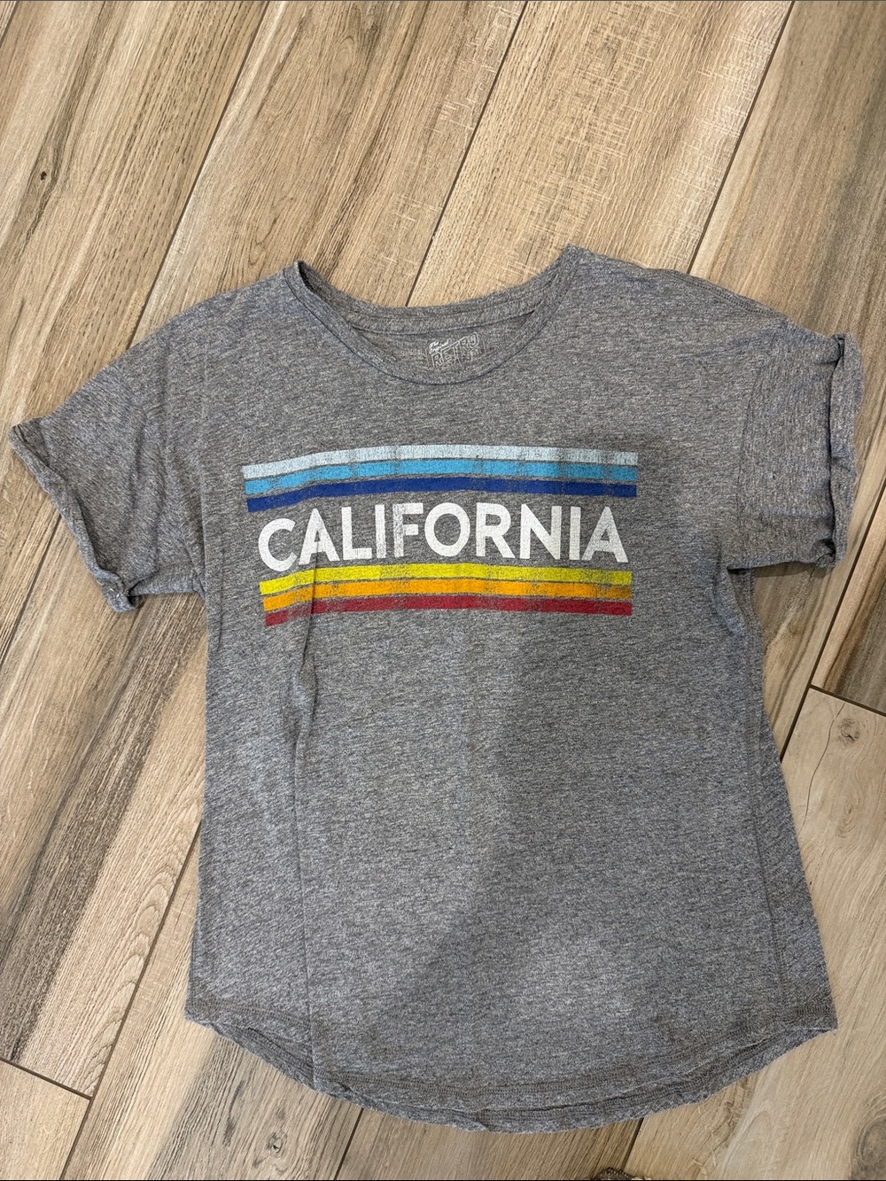 Original Retro Brand Gray 'California' Tee with Blue and Yellow Stripes